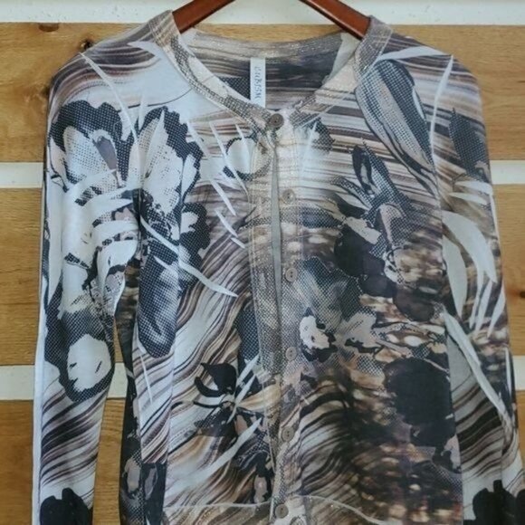 Cubism Gold Hues Designed Multicolored Long Sleeve Button Down Sz L Cardigan - Picture 3 of 8